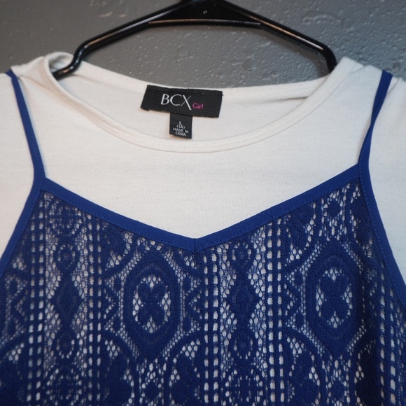 Macy's BCX Girls Navy Blue Lace and White Shirt Short Sleeve Dress Size 14 - Picture 2 of 8